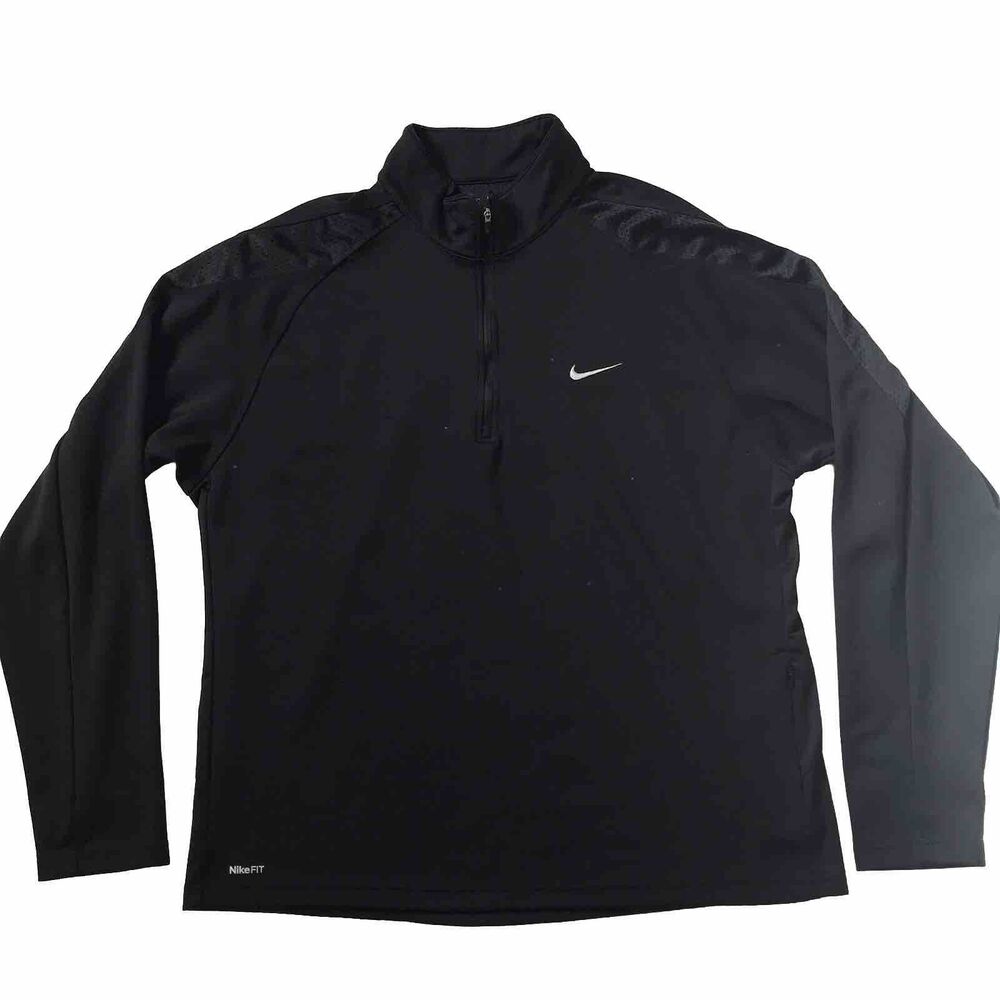 VTG Nike FIT Quarter Zip Pullover Mens XL Black Swoosh Logo Athletic Sweatshirt